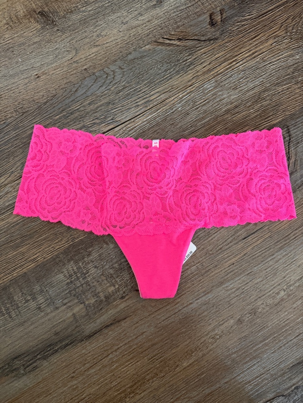 PINK Victoria's Secret Lace Waistband Thong - Hot Pink